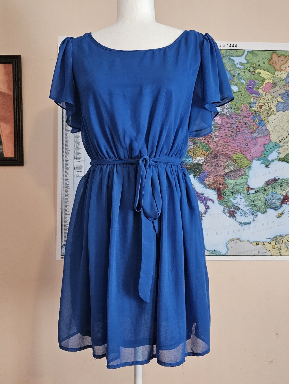 Forever 21 Royal Blue Chiffon Tie-Waist Dress